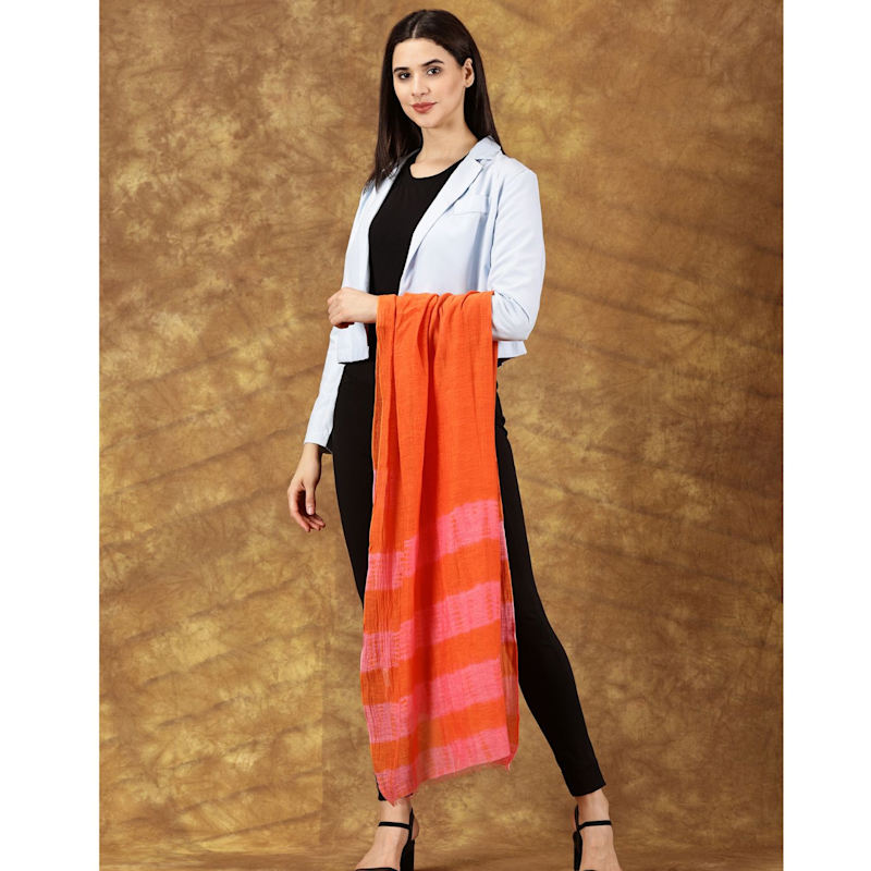 Thumbnail of Orange Pink Silk Cotton Handwoven Scarf image