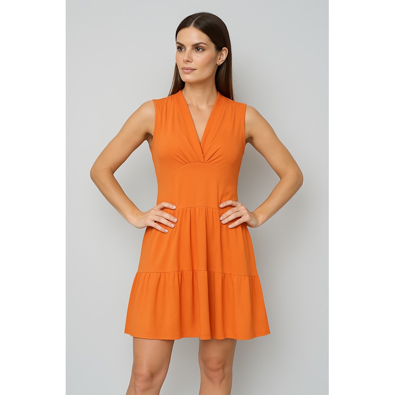 Orange Sleeveless V-Neck Jersey Dress by Conquista