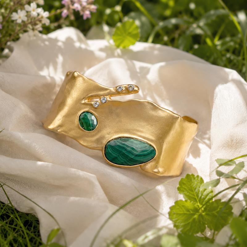Thumbnail of Malachite Statement Cuff Bracelet | Gold Gemstone Cuff image