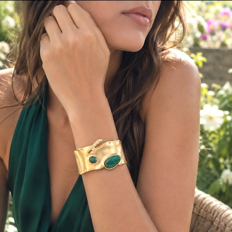 Thumbnail of Malachite Statement Cuff Bracelet | Gold Gemstone Cuff image