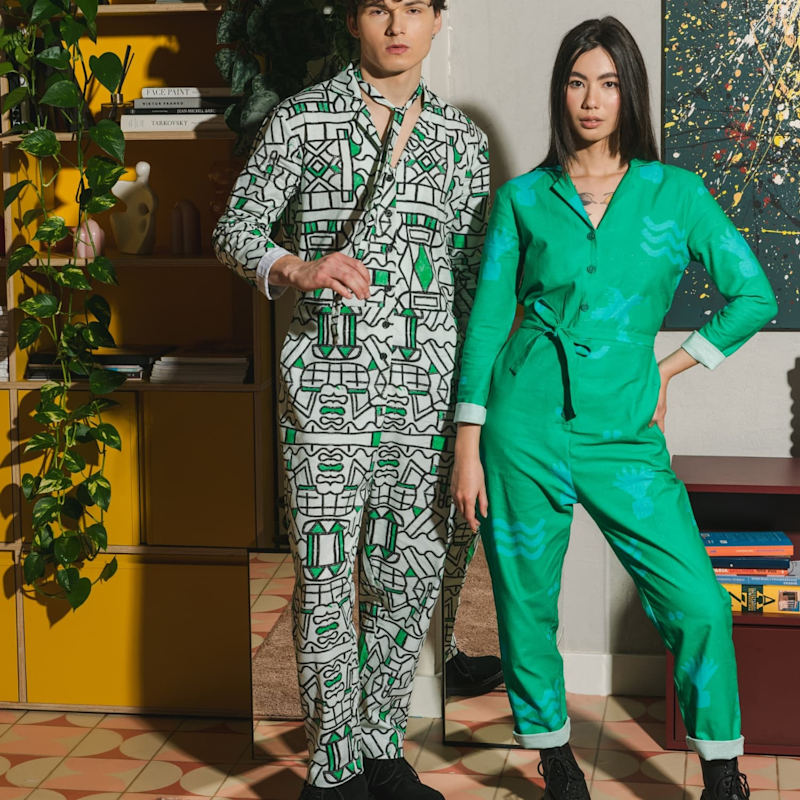 Organic Cotton Linen Jumpsuit In Circuit Garden Wild Clouds - Main Image