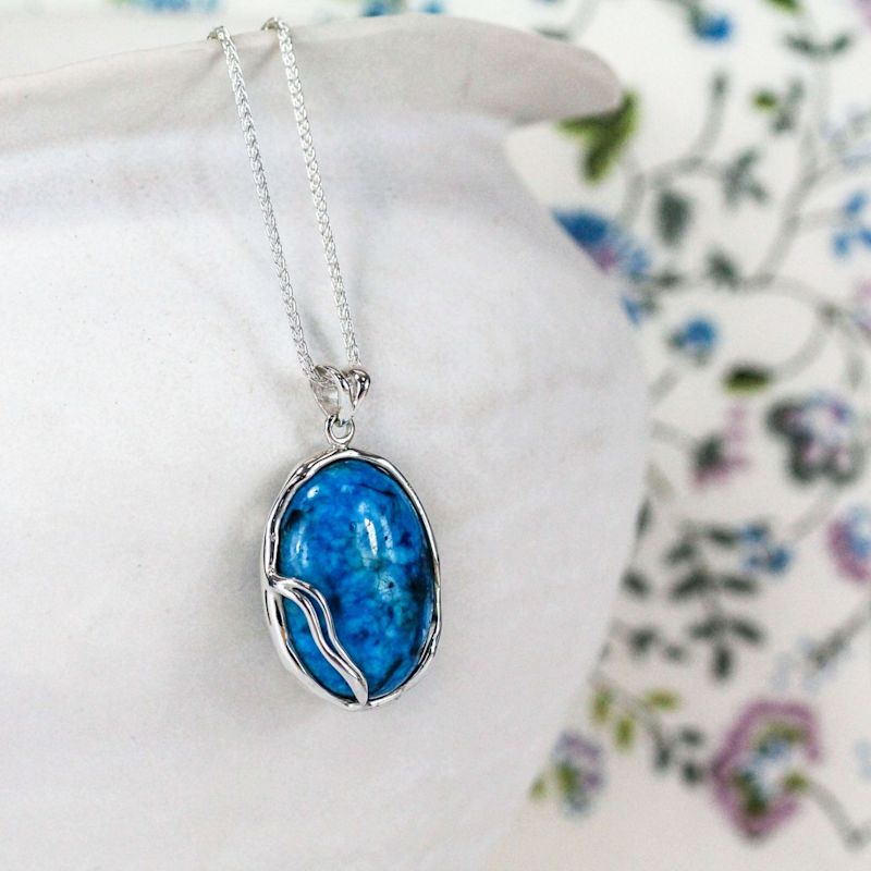 Thumbnail of Organic Sterling Silver Blue Agate Pendant Necklace image