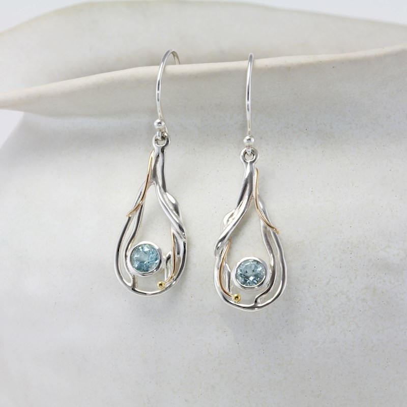 Thumbnail of Organic Teardrop Undulating Blue Topaz Earrings image