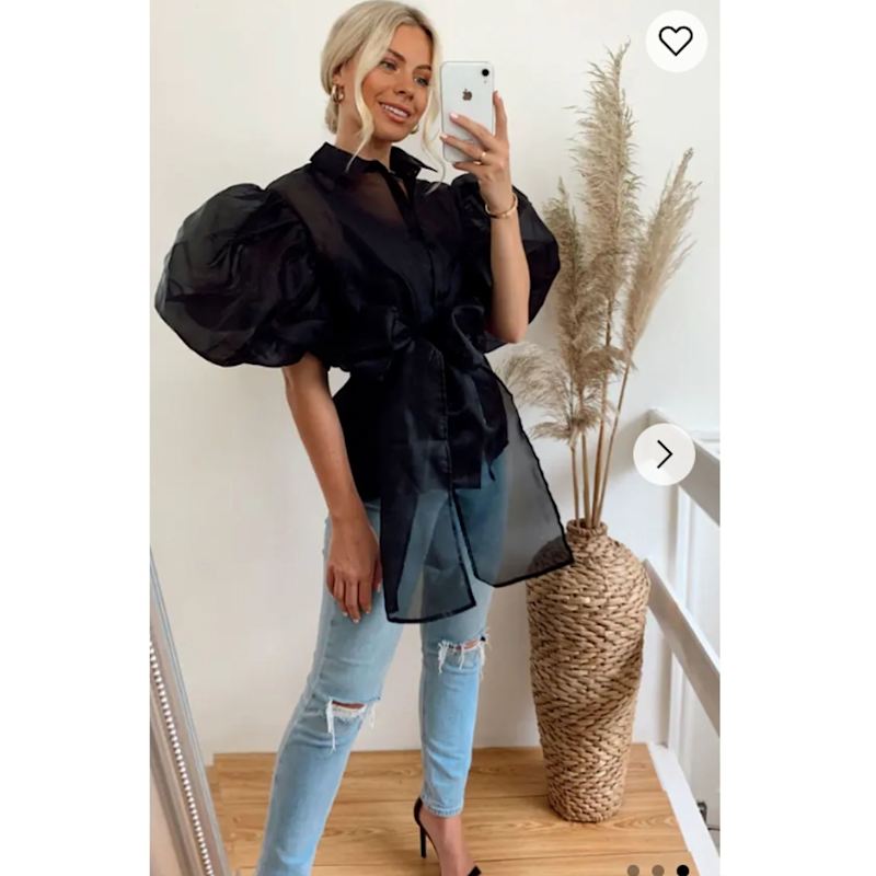 Thumbnail of Organza Shirt With Big Bow Belt Design In Black image