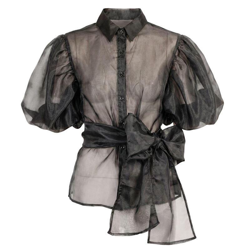 Thumbnail of Organza Shirt With Big Bow Belt Design In Black image