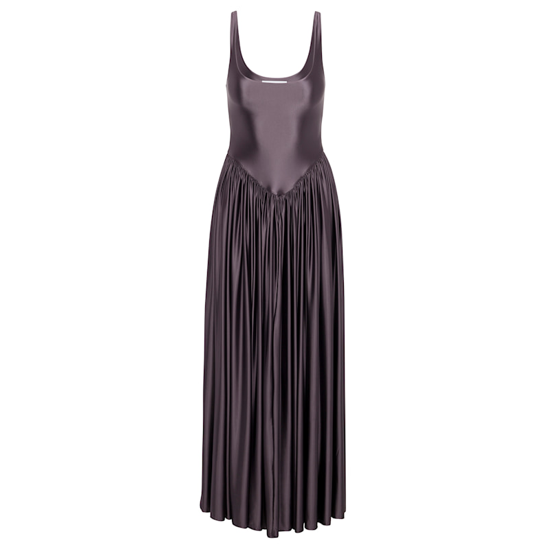 chinese dress ladies Oriana Metallic Gold Foil Knit Maxi Dress