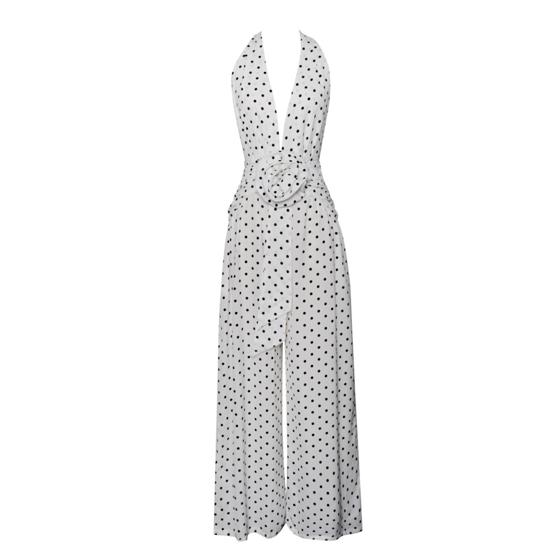 Oriana White Polka Dots Halter Jumpsuit | Miss Circle New York | Wolf &  Badger