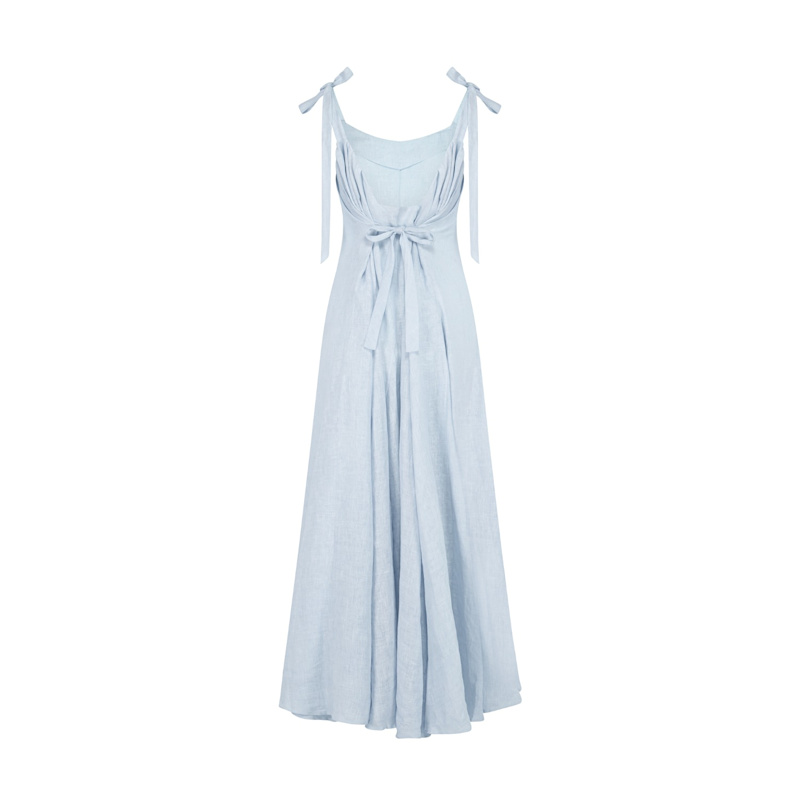 floral maxi dress blue Lady Black Tie - Molly Maxi Dress - Blue Floral Tiered Dress With Bow main image 0