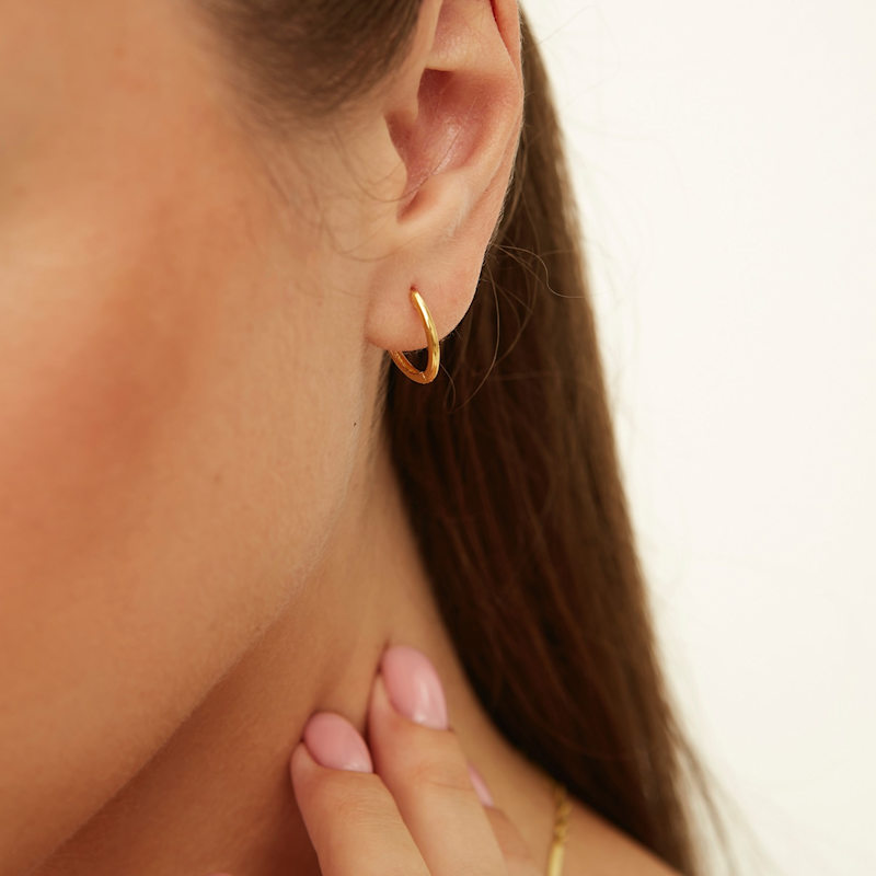 Thumbnail of Sterling Silver Oval Small Hoop Earring - Gold image