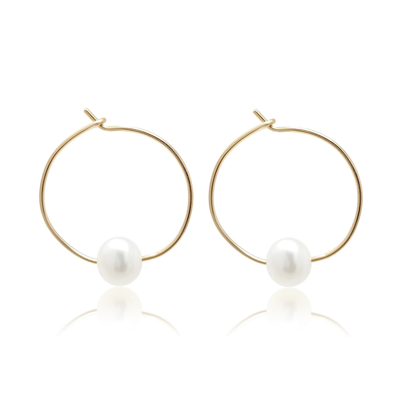 Thumbnail of Mia Small Pearl Gold Filled Wire Hoop Earrings image