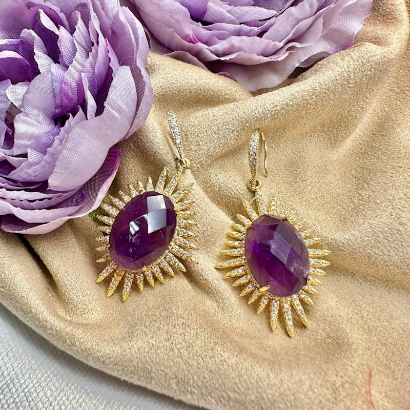 Thumbnail of Oval Amethyst Dangle Statement Earrings image