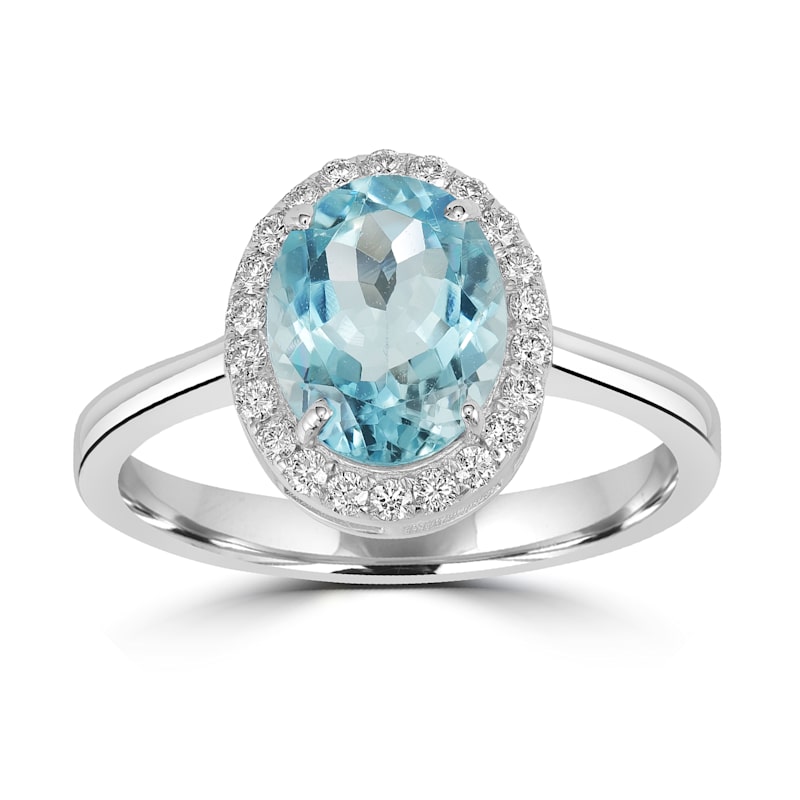 Oval Aquamarine Ring With Pavé Diamonds In White Gold Artisan