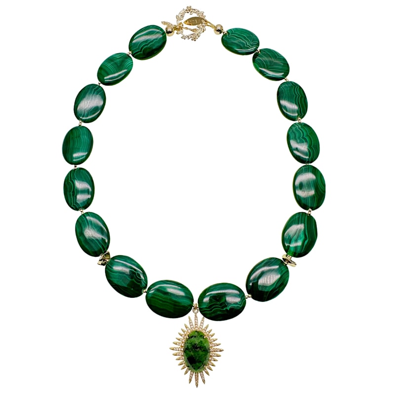 Thumbnail of Oval Malachite With Gemstone Pendant Chunky Necklace image