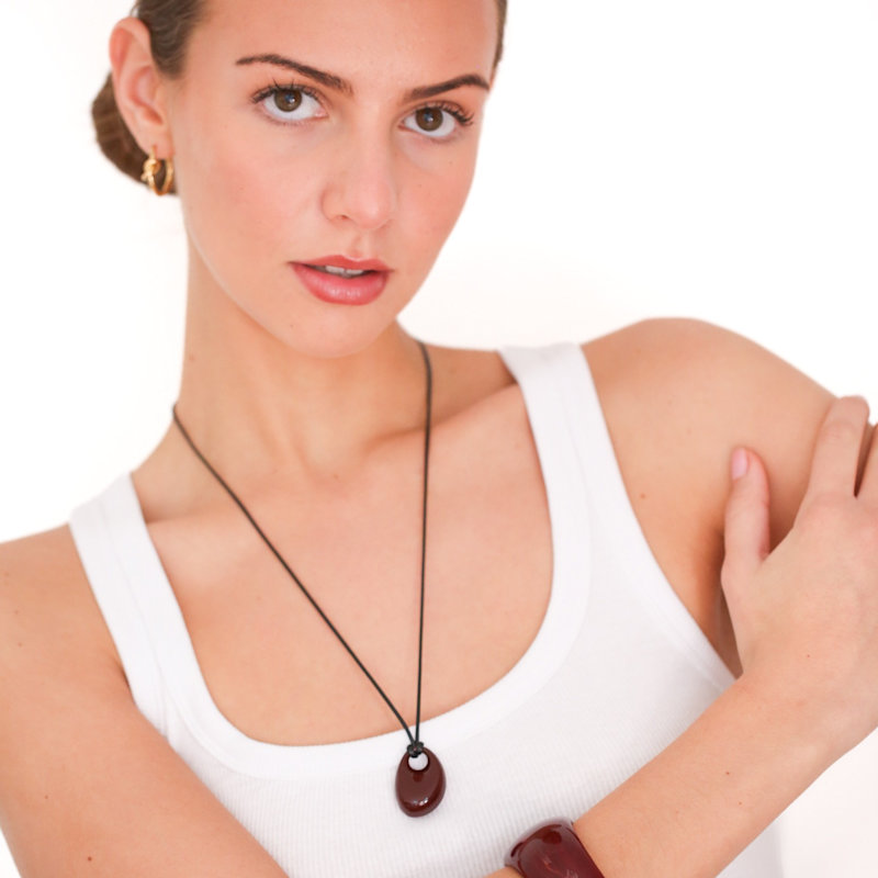 Thumbnail of Oval Pebble Cord Necklace Black image