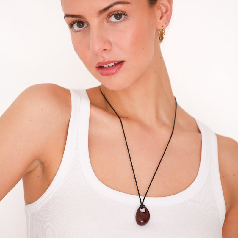 Thumbnail of Oval Pebble Cord Necklace Red image