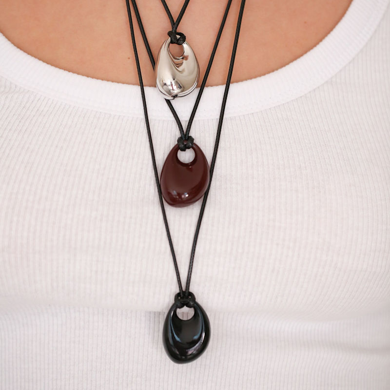 Thumbnail of Oval Pebble Cord Necklace Silver image