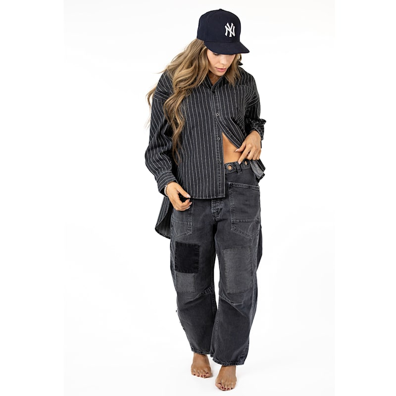 Thumbnail of Boyfriend Button Up Shirt - Black Denim Pinstripe image