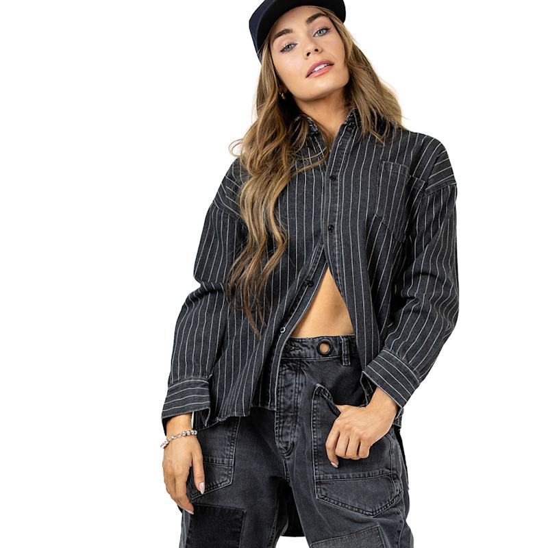 Thumbnail of Boyfriend Button Up Shirt - Black Denim Pinstripe image