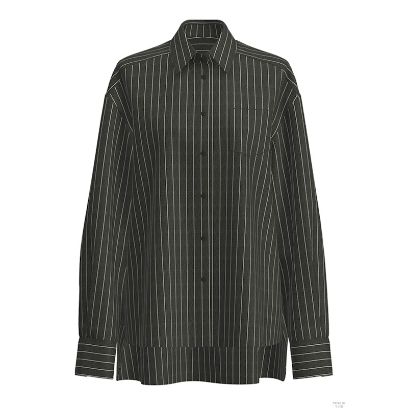 Thumbnail of Boyfriend Button Up Shirt - Black Denim Pinstripe image