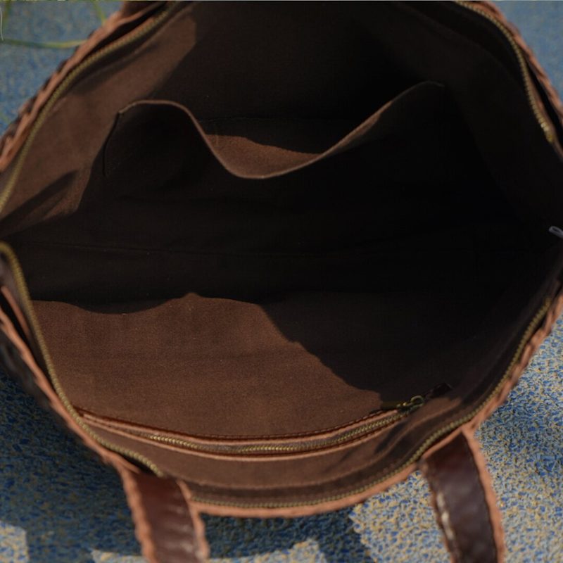 Thumbnail of Large Woven Leather Tote Shopping Bag - Dark Brown image