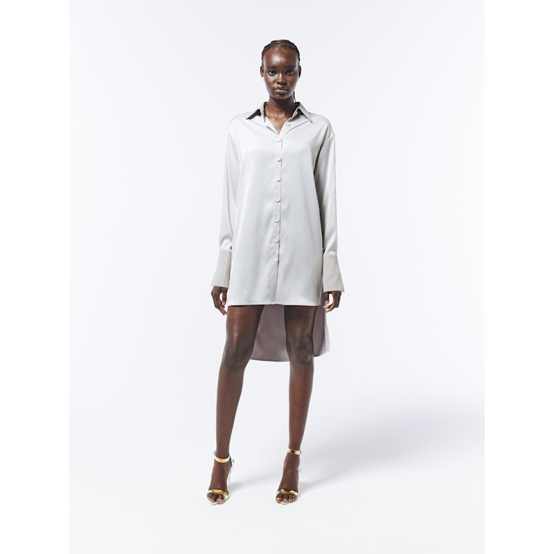 Sour Figs Oversized High-low Satin Shirt Dress - Grey/silver