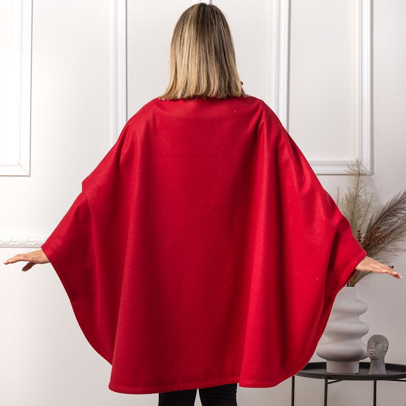 Winter Wool Cape Coat With Buttons In Raspberry Color | Nikka