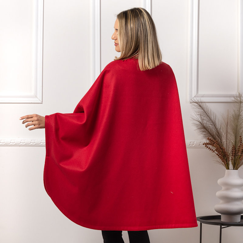 Winter Wool Cape Coat With Buttons In Raspberry Color | Nikka Place ...
