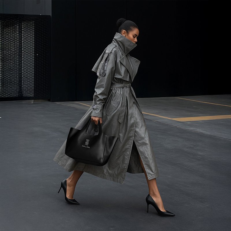 Oversized Coated Cotton Double-Breasted Trenchcoat In Grey RUA