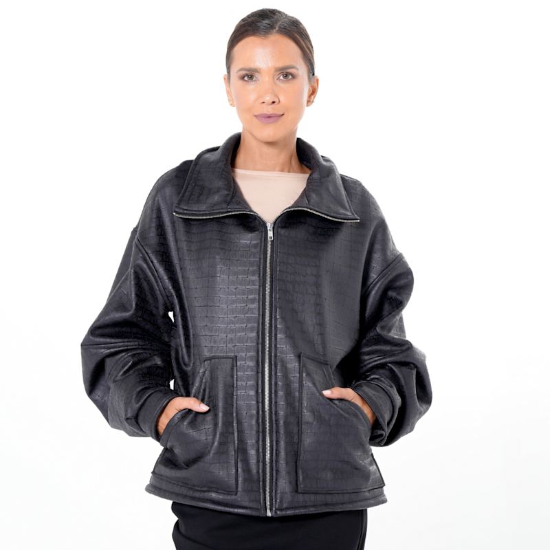 Thumbnail of Oversized Croc-Effect Jacket In Black image