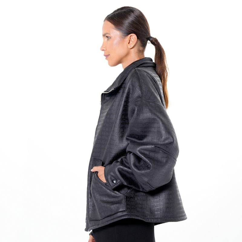 Thumbnail of Oversized Croc-Effect Jacket In Black image