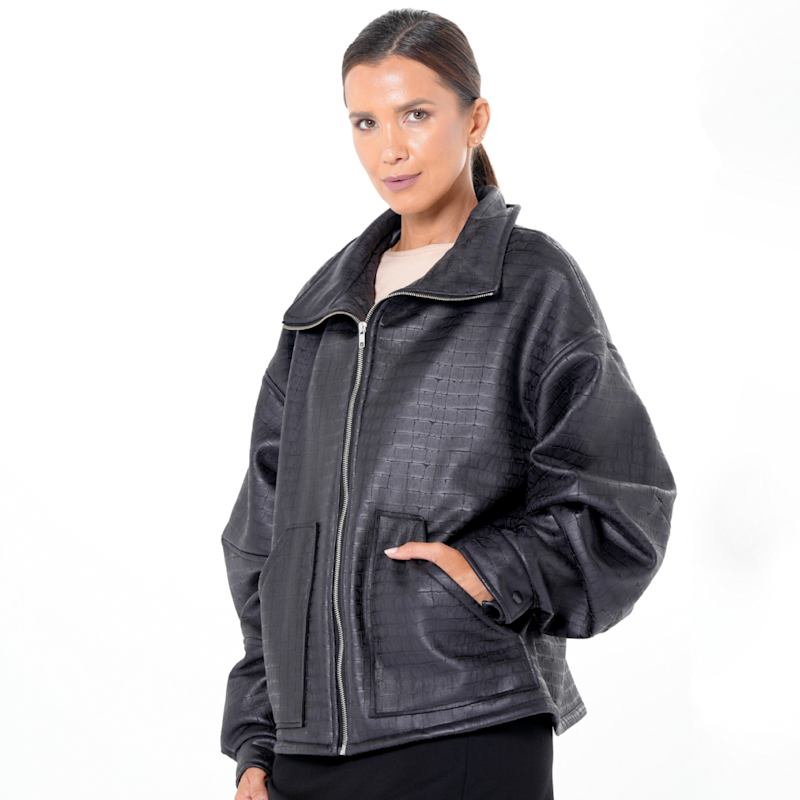 Thumbnail of Oversized Croc-Effect Jacket In Black image