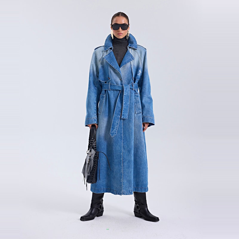 Oversized Denim Trench Coat - Classic Washed | GOC DENIM | Wolf