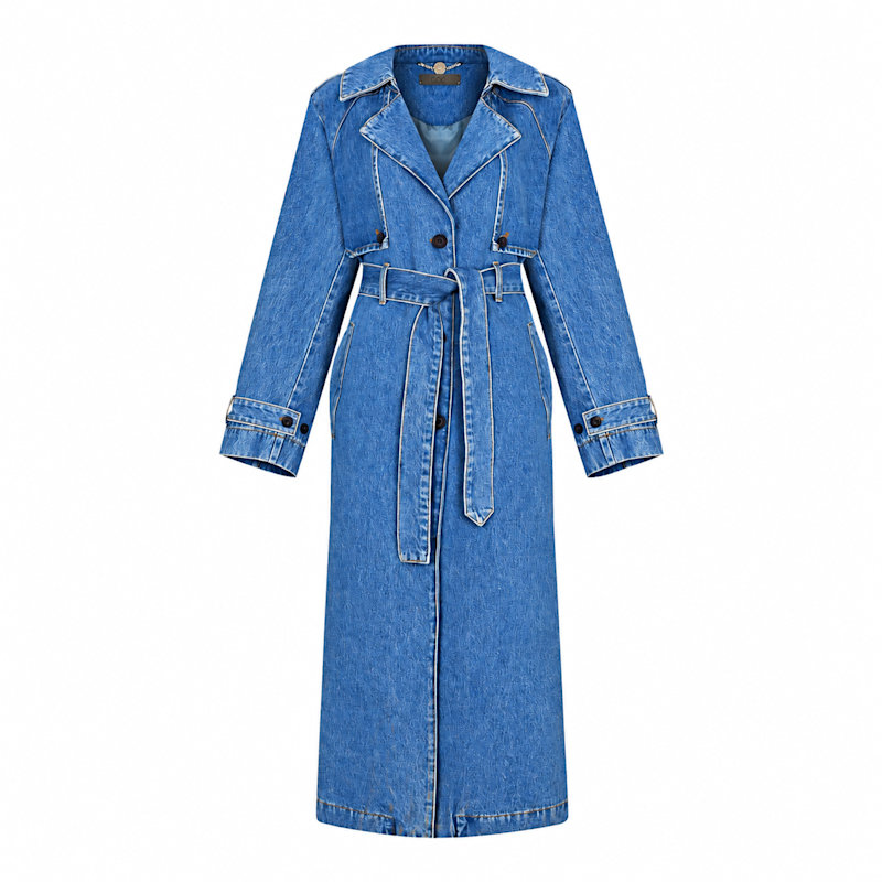 Oversized Denim Trench Coat - Classic Washed | GOC DENIM | Wolf