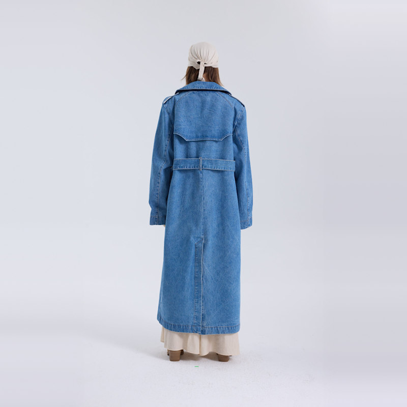 Oversized Denim Trench Coat - Classic Washed | GOC DENIM | Wolf