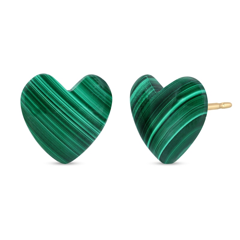Oversized Malachite Heart Stud Earrings - Gold-Filled | Heather Hawkins ...