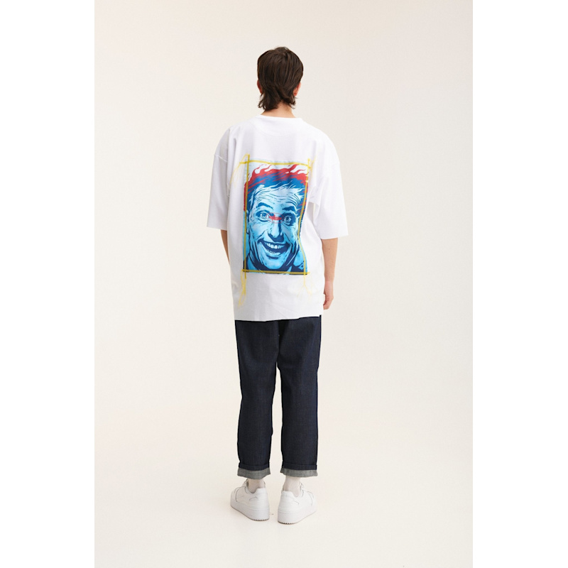 Oversized White T-Shirt With Blue Face Print | mysimplicated