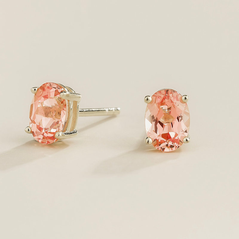 Thumbnail of Ovo Oval Padparadscha Sapphire Stud Earrings In White Gold image
