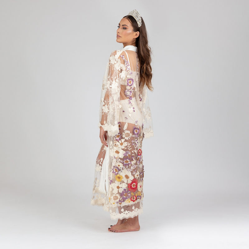 Heaven - Celestial Embroidered Flower Robe With French Lace, Silk And ...