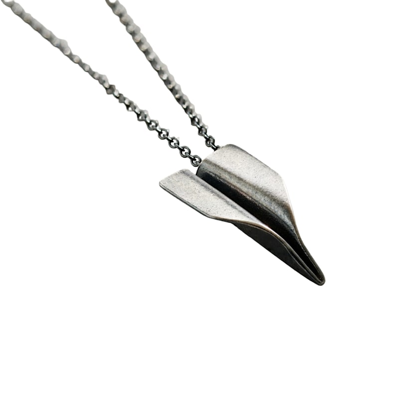 Thumbnail of Men's Oxidised Sterling Silver Paper Plane Necklace image