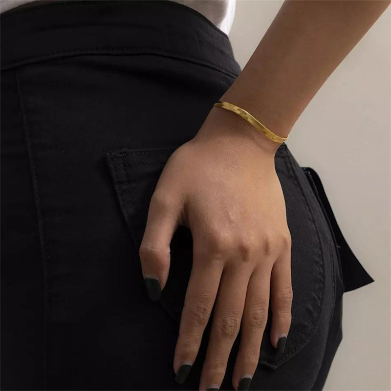 Thumbnail of Itallian Herringbone Sterling Silver Snake Chain Bracelet - Gold image