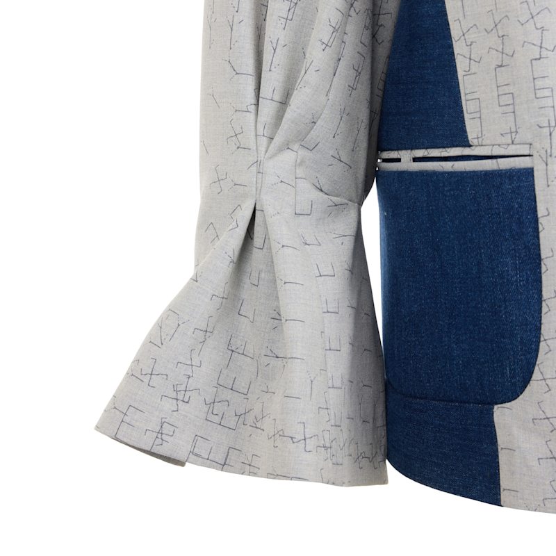 Thumbnail of Oz - Denim Detailed Pleated Sleeve Gray Jacket image