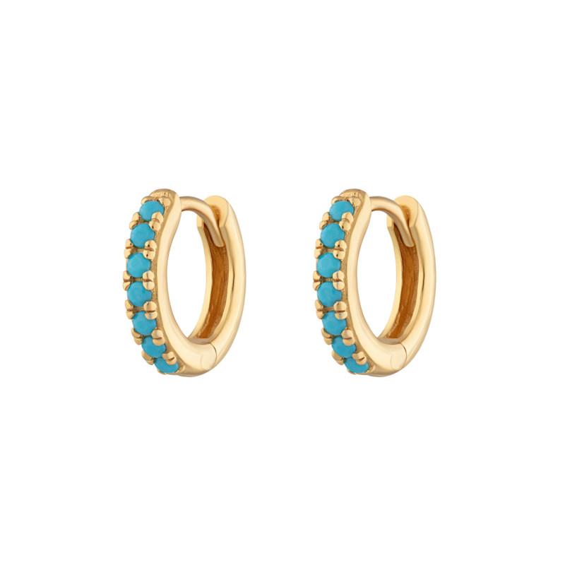 Thumbnail of Gold Huggie Earrings With Turquoise Stones image