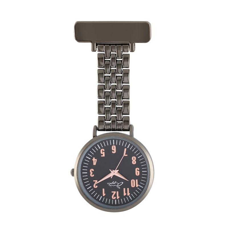 Thumbnail of Annie Apple Rose Gold Gunmetal Link Bracelet Nurse Fob Watch image