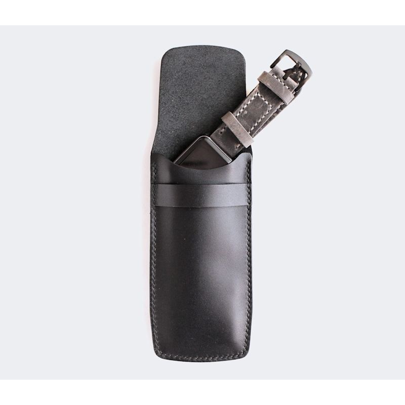 Thumbnail of Handmade Flap Covered Leather Watch Case - Black image