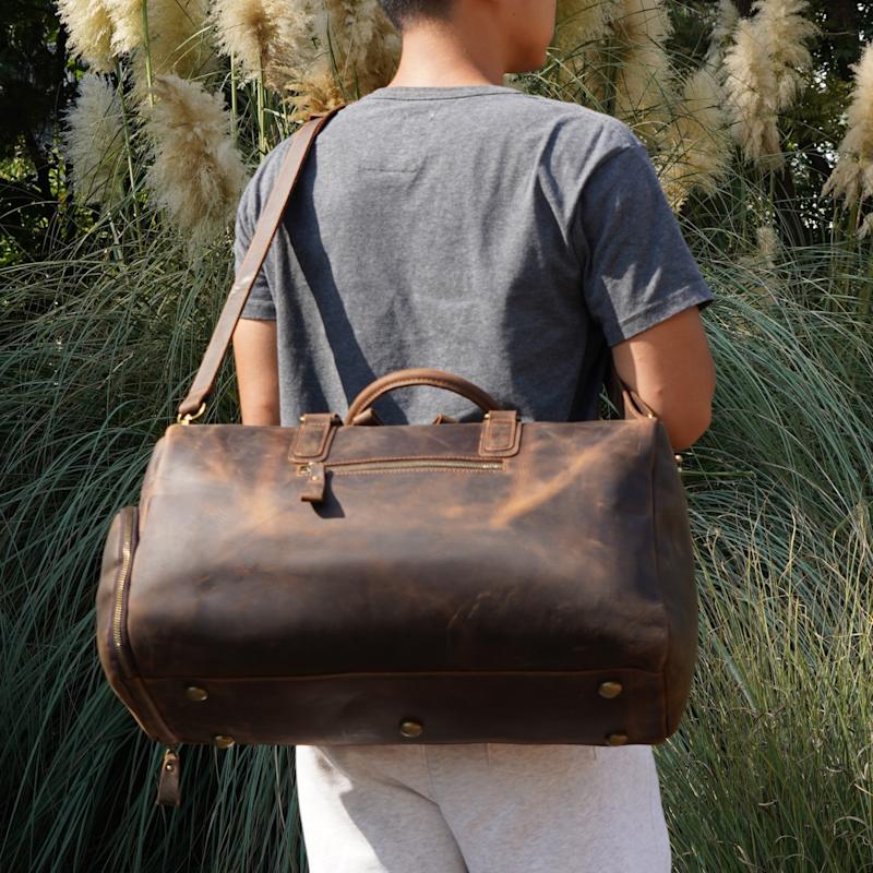 Thumbnail of Genuine Leather Gym Bag With Shoe Storage - Worn Brown image