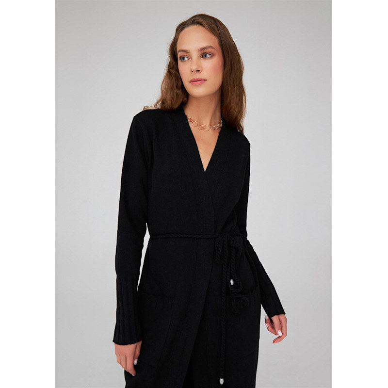 Thumbnail of Shawl Collar Cashmere Blend Long Cardigan - Black image