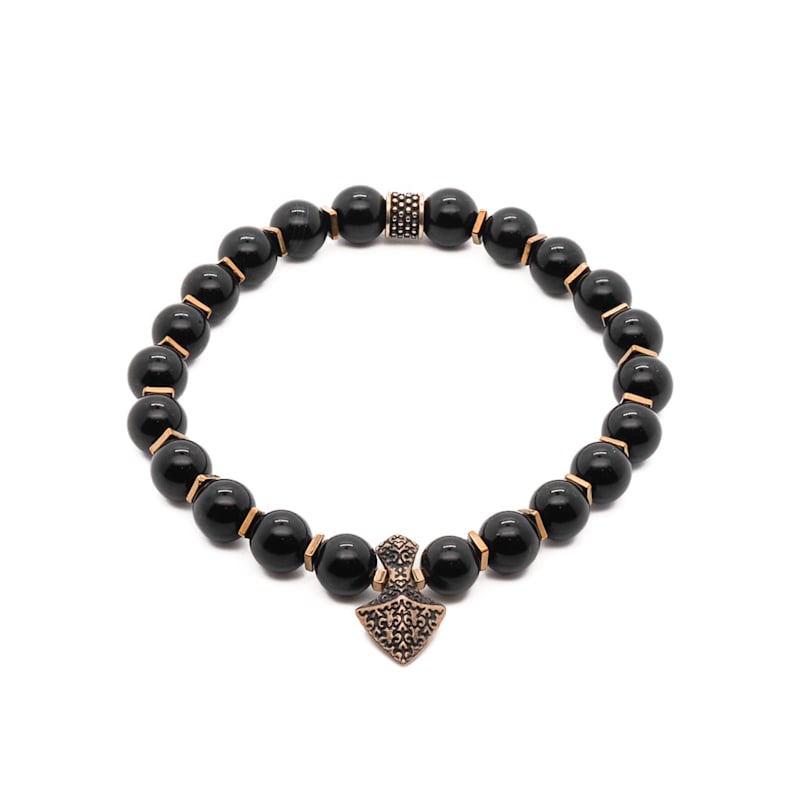 Thumbnail of Arrow Black Onyx Stone Men's Beaded Bracelet - Black image