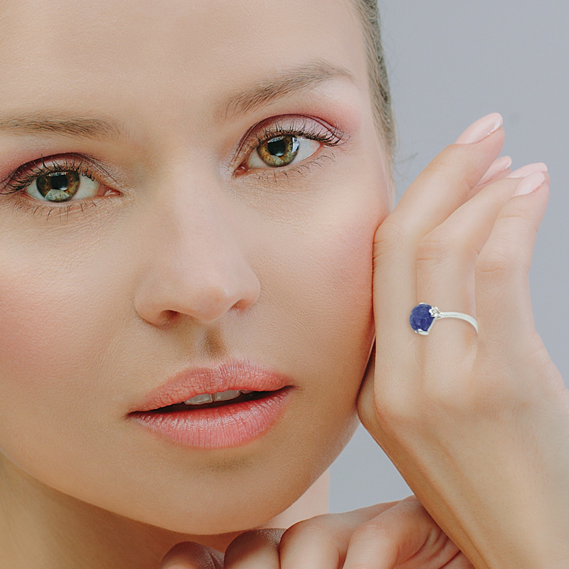 Thumbnail of 18K White Gold Ring With Carved Tanzanite image