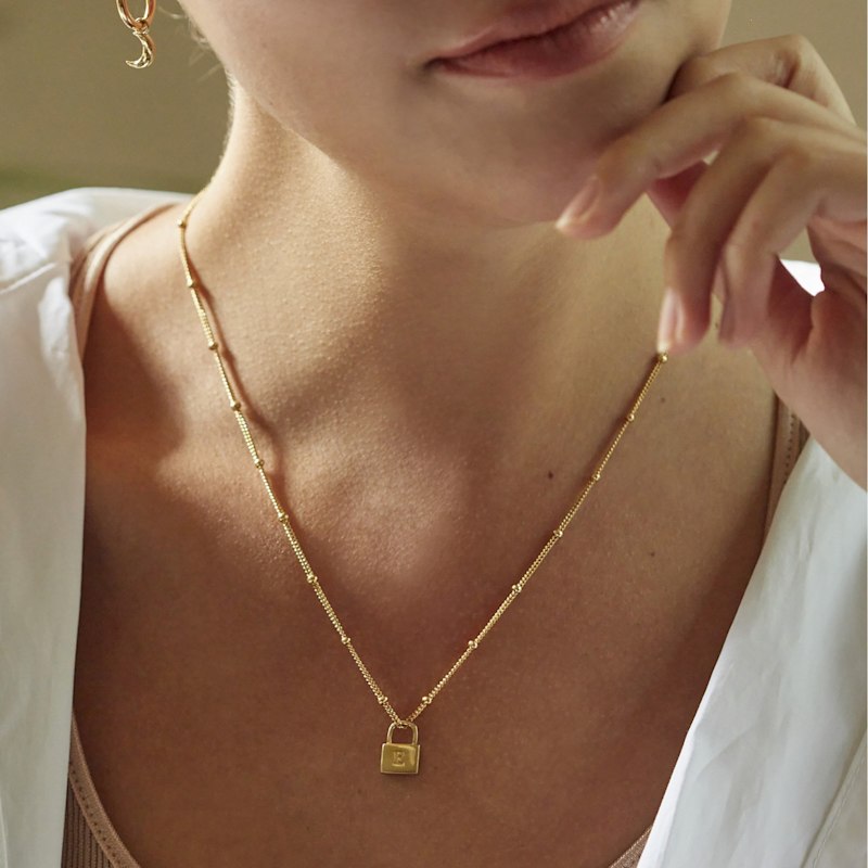 Thumbnail of Padlock Necklace Silver With Bead Chain image