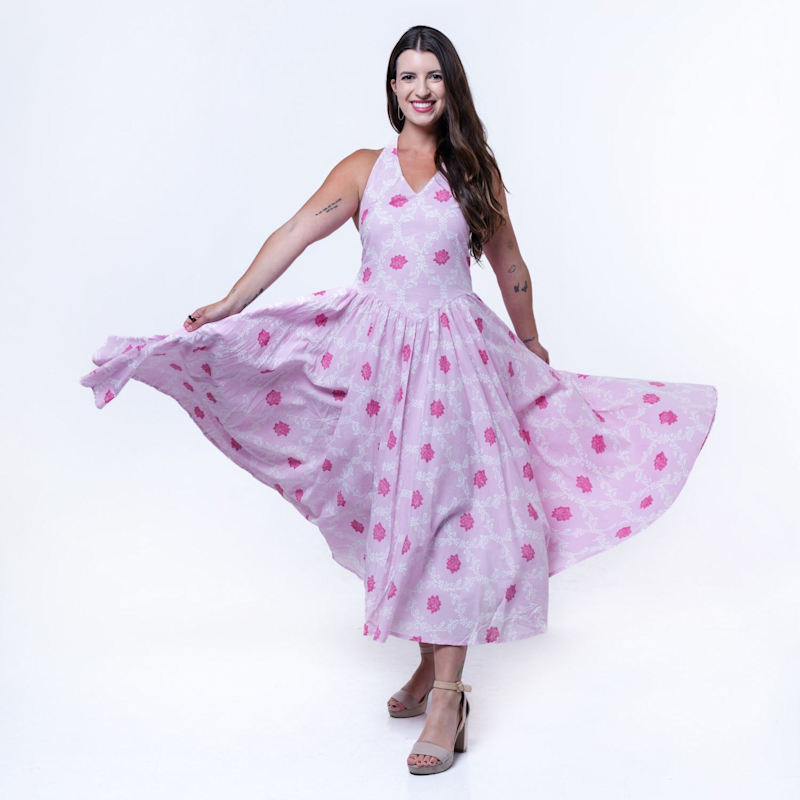 Thumbnail of Padmae Hand-Block Cotton Halter Neck Midi Floral Dress image